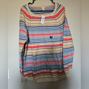 L.L. Bean Striped Scoopneck Sweater in Beige, Blue & Coral Pink